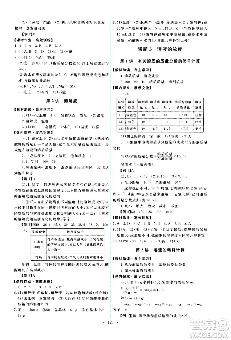 天舟文化2019版能力培養(yǎng)與測試九年級化學(xué)下冊人教版RJ版參考答案