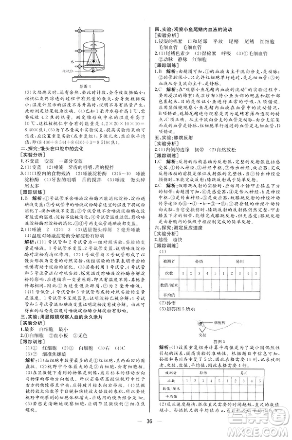 2019人教版七年級(jí)下冊(cè)生物學(xué)課時(shí)練同步學(xué)歷案河北專版參考答案