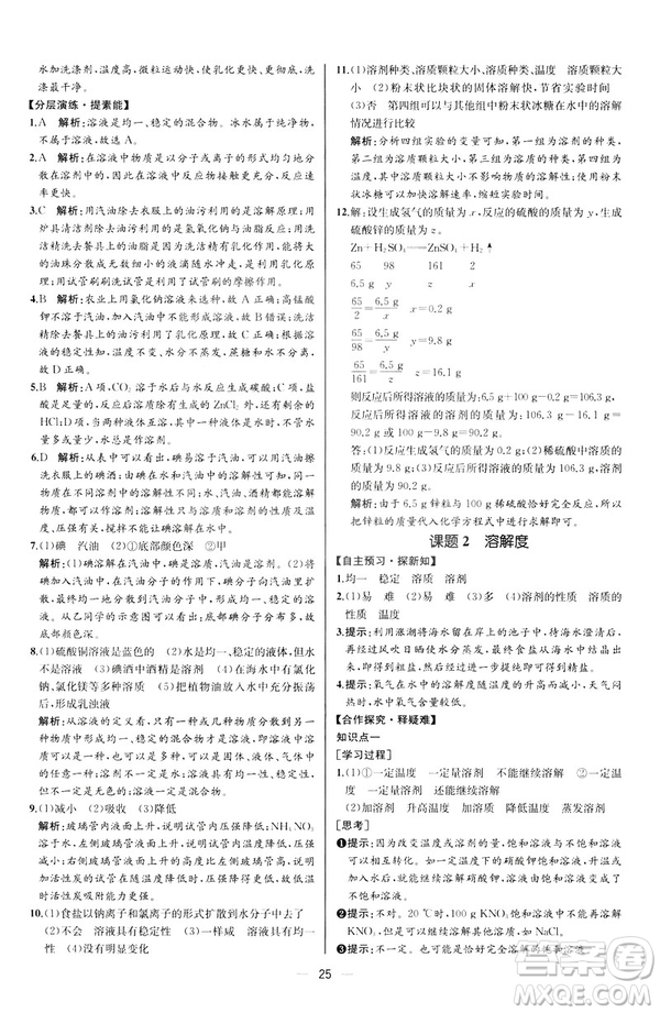 2019人教版初中九年級下冊化學(xué)課時練同步學(xué)歷案河北專版答案