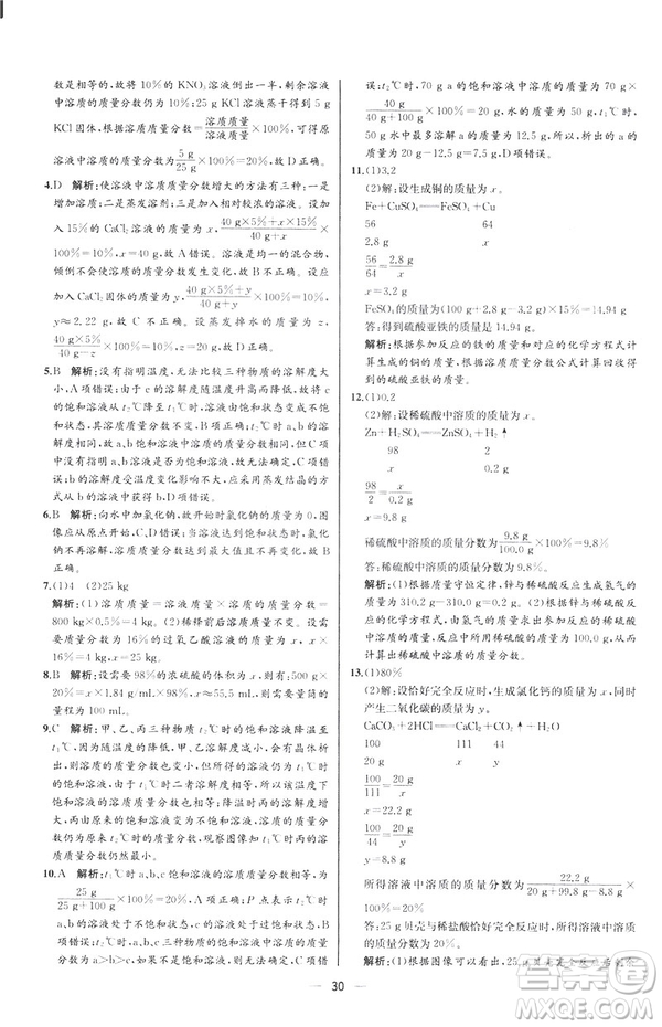 2019人教版初中九年級下冊化學(xué)課時練同步學(xué)歷案河北專版答案