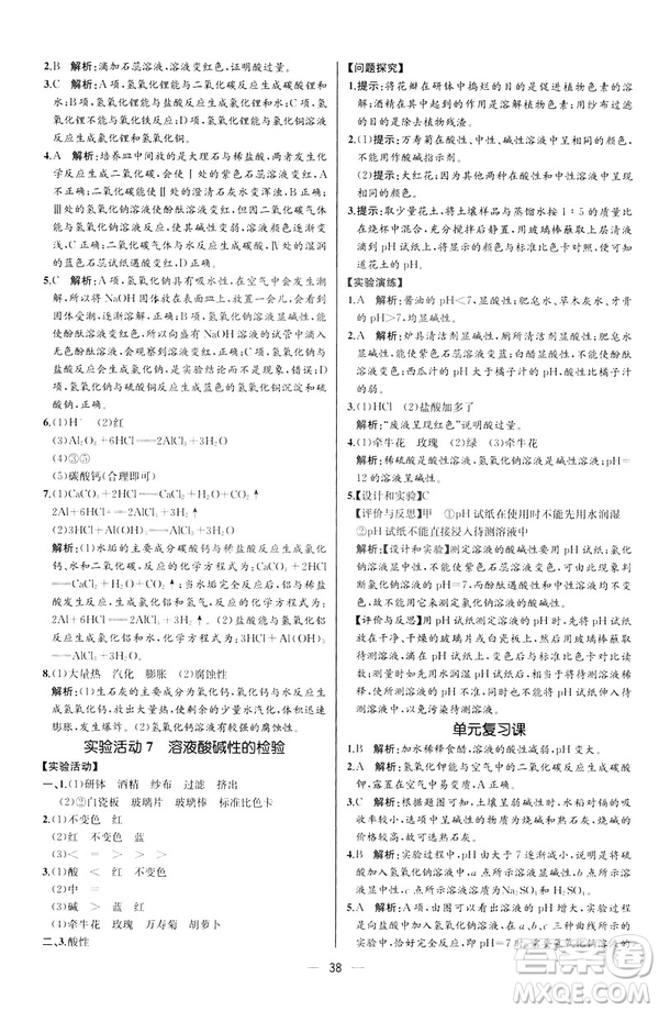 2019人教版初中九年級下冊化學(xué)課時練同步學(xué)歷案河北專版答案