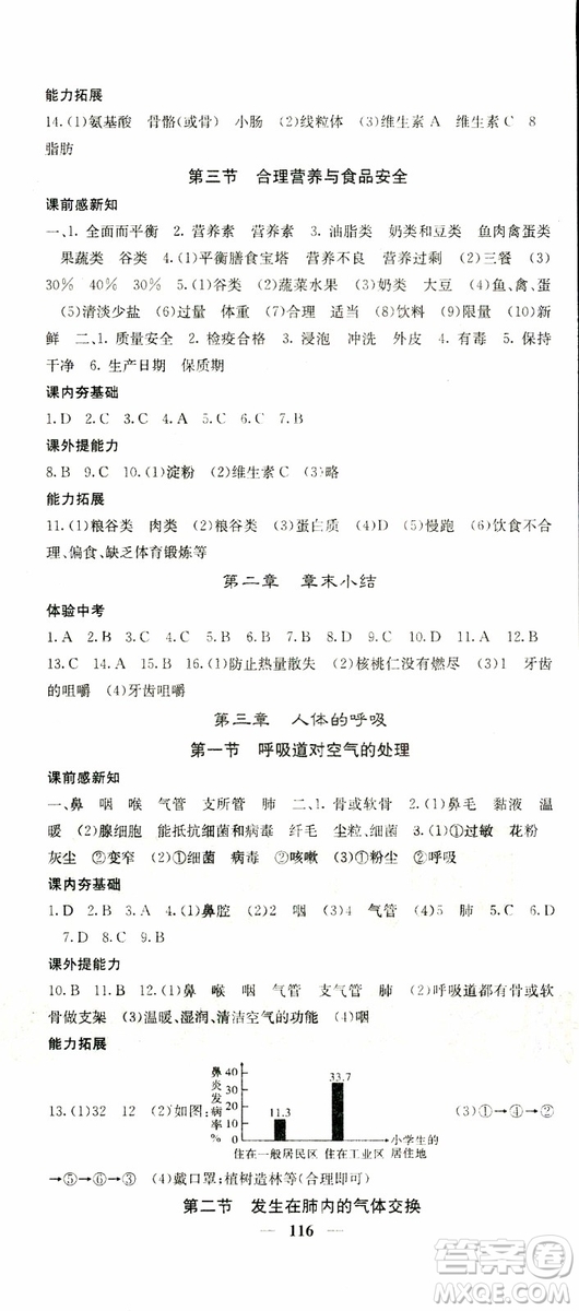 梯田文化2019年名校課堂內(nèi)外七年級(jí)下冊(cè)生物人教版參考答案