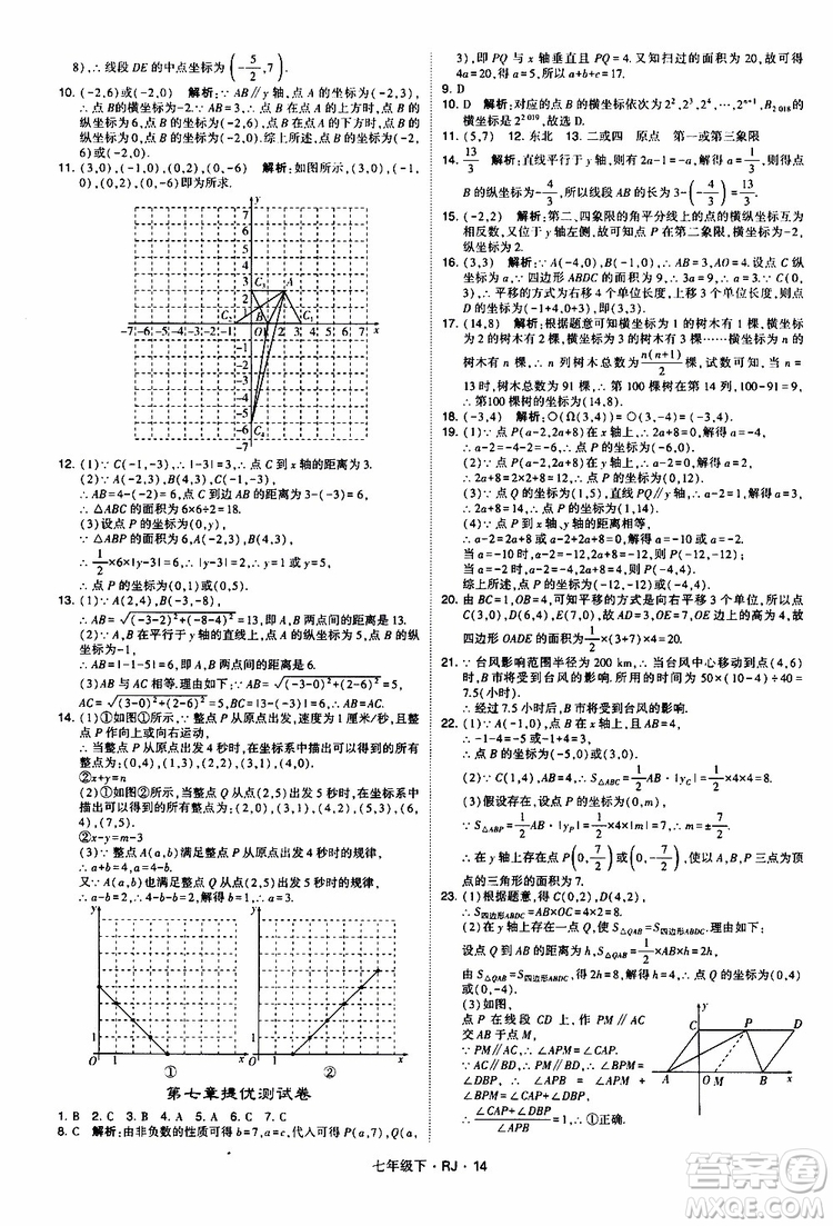 經綸學典2019新版學霸題中題七年級下冊數(shù)學人教版RJ參考答案