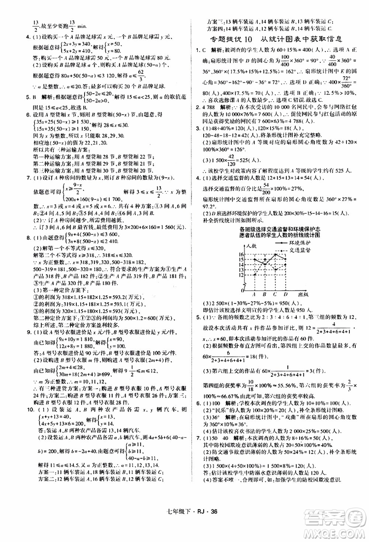 經綸學典2019新版學霸題中題七年級下冊數(shù)學人教版RJ參考答案