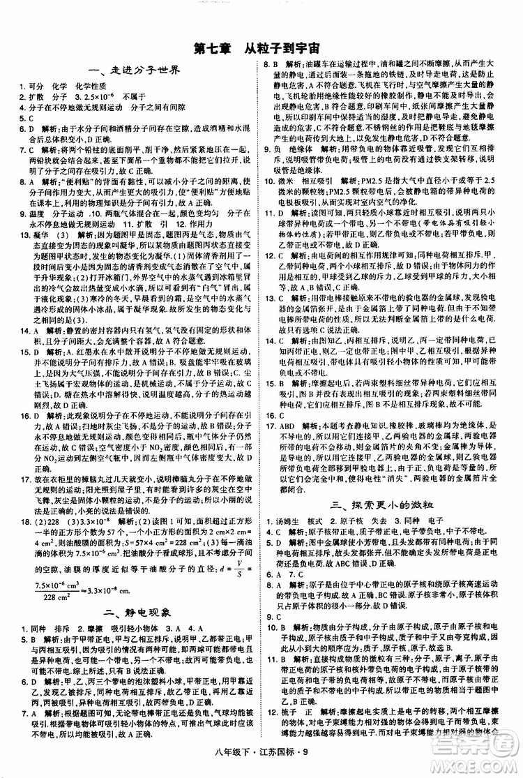 經(jīng)綸學(xué)典2019版學(xué)霸題中題物理八年級下冊江蘇國標(biāo)第三次修訂參考答案