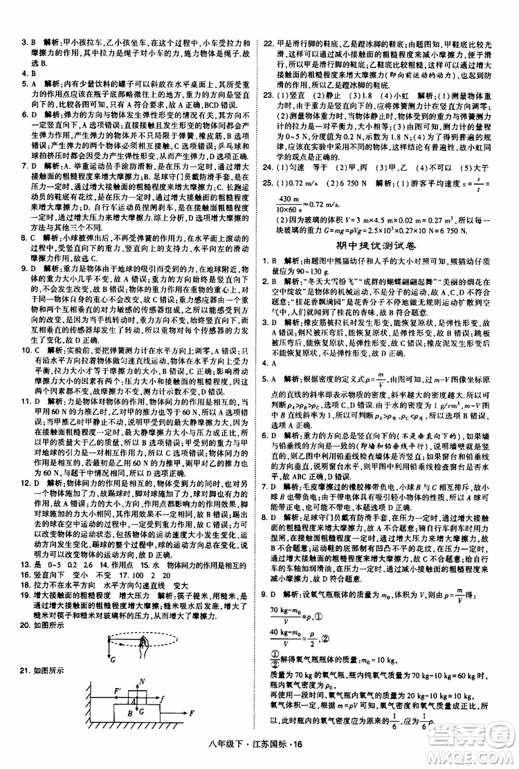 經(jīng)綸學(xué)典2019版學(xué)霸題中題物理八年級下冊江蘇國標(biāo)第三次修訂參考答案