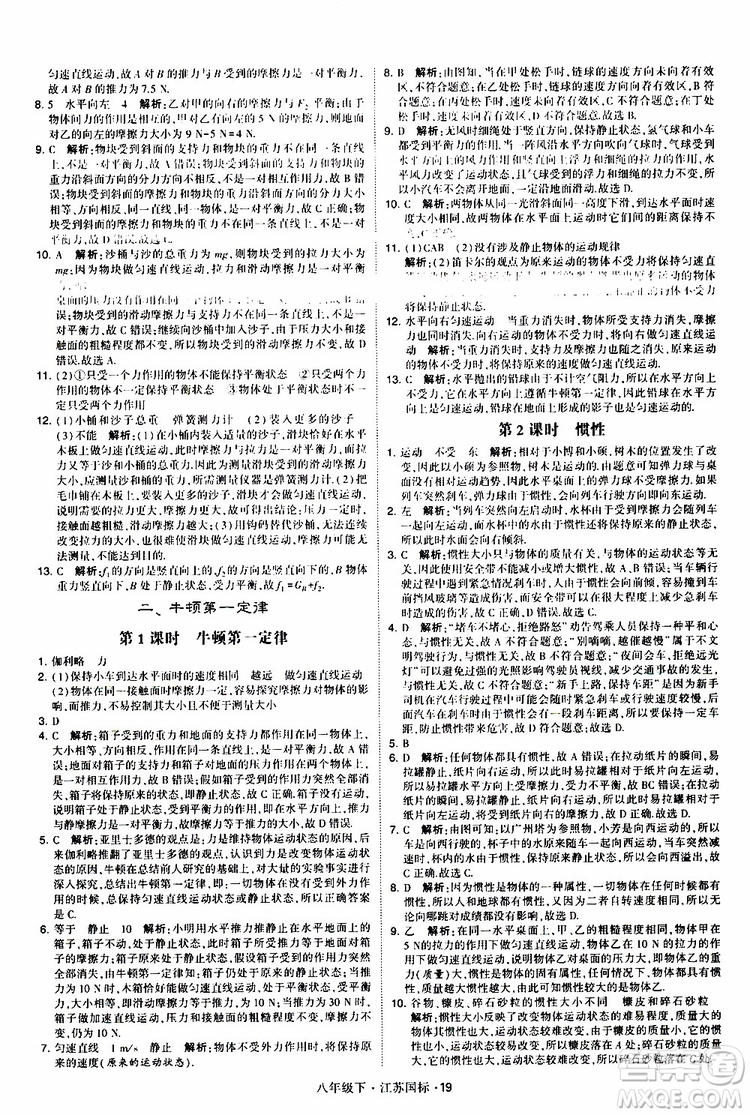 經(jīng)綸學(xué)典2019版學(xué)霸題中題物理八年級下冊江蘇國標(biāo)第三次修訂參考答案