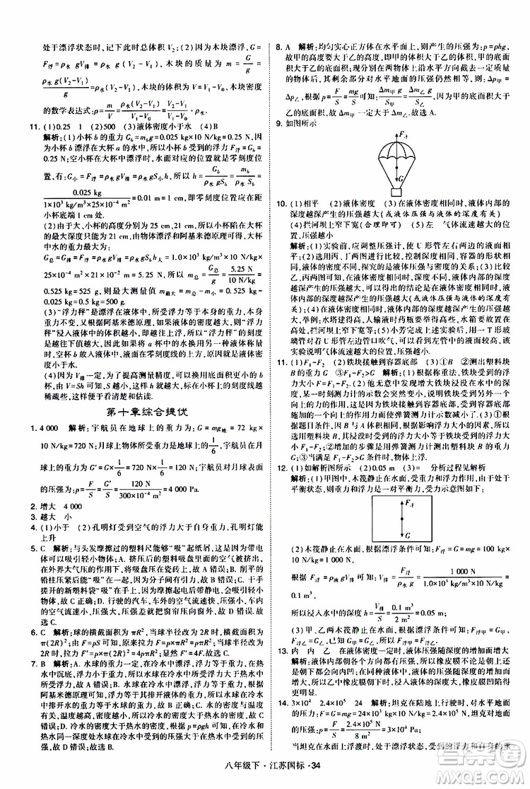 經(jīng)綸學(xué)典2019版學(xué)霸題中題物理八年級下冊江蘇國標(biāo)第三次修訂參考答案