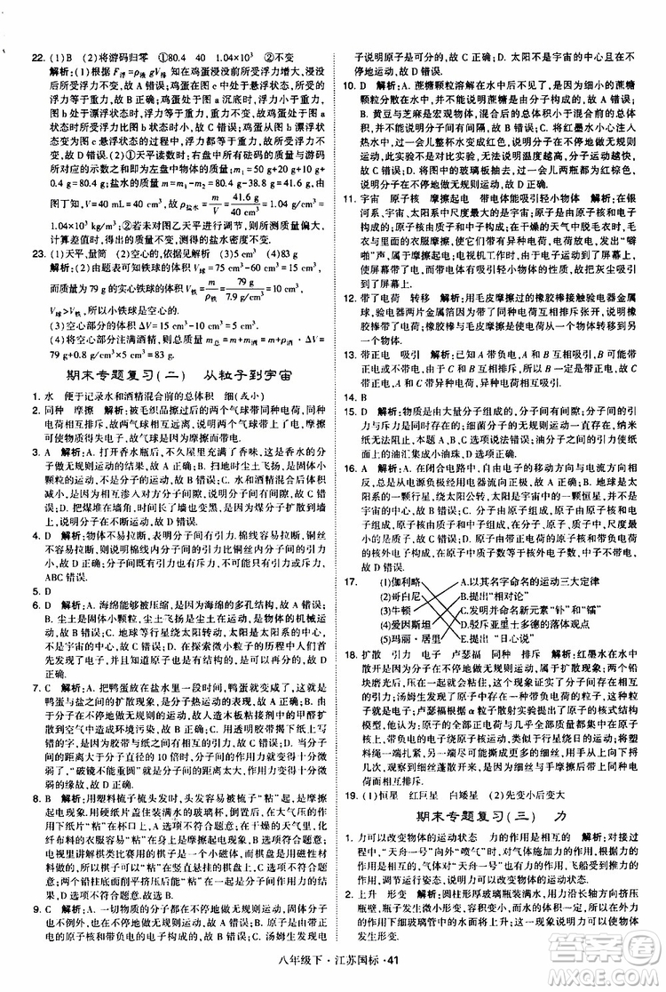 經(jīng)綸學(xué)典2019版學(xué)霸題中題物理八年級下冊江蘇國標(biāo)第三次修訂參考答案