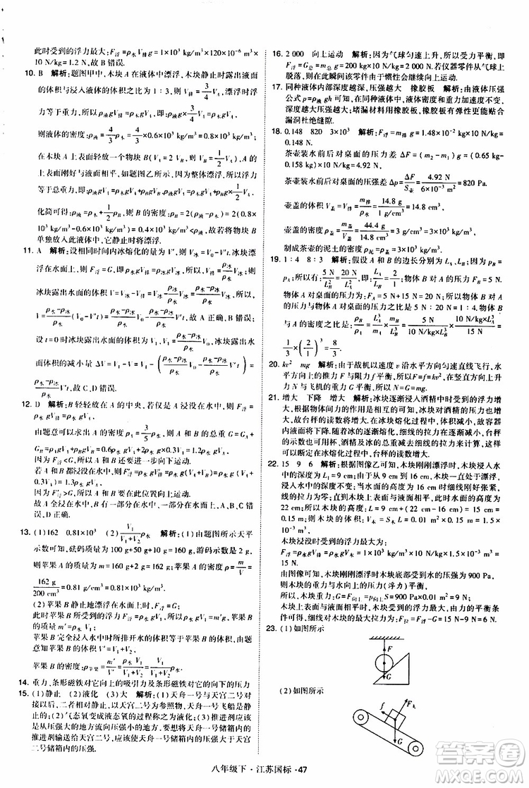 經(jīng)綸學(xué)典2019版學(xué)霸題中題物理八年級下冊江蘇國標(biāo)第三次修訂參考答案