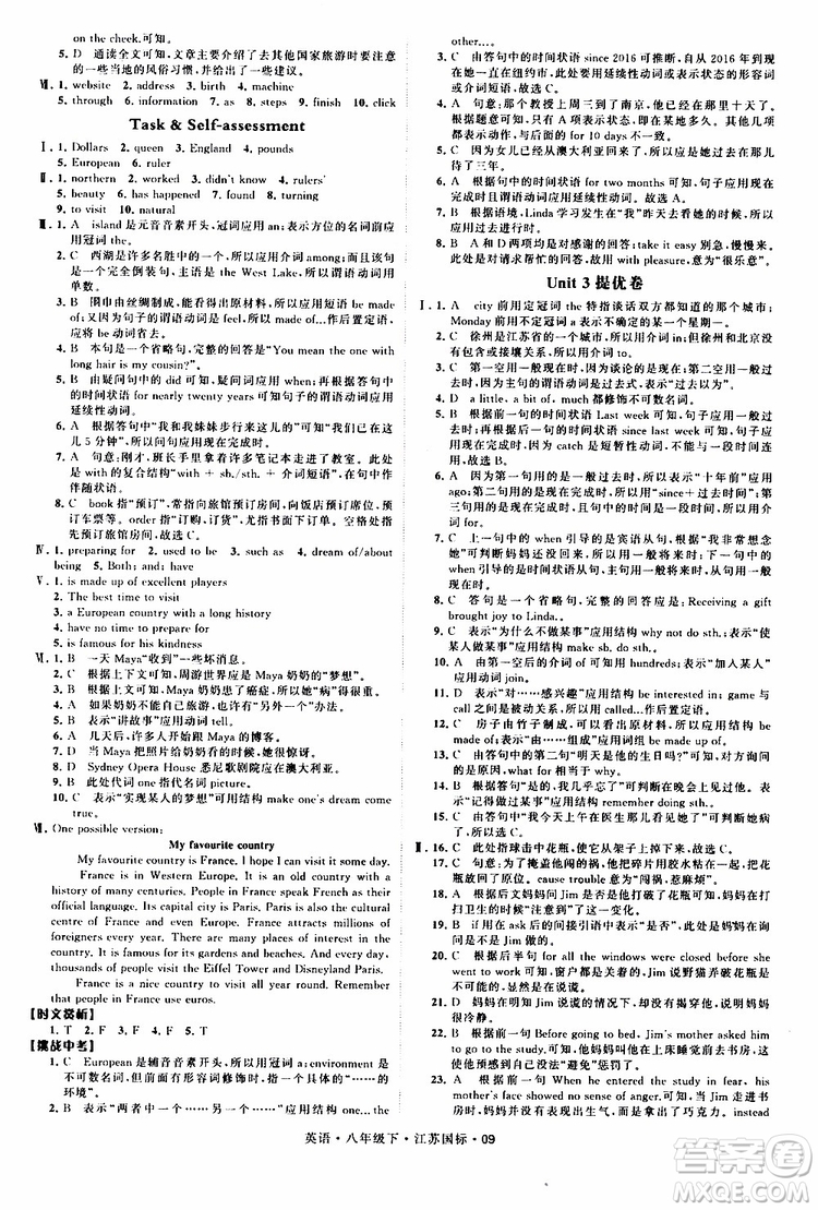 2019年經(jīng)綸學典學霸題中題英語八年級下冊江蘇國標版參考答案