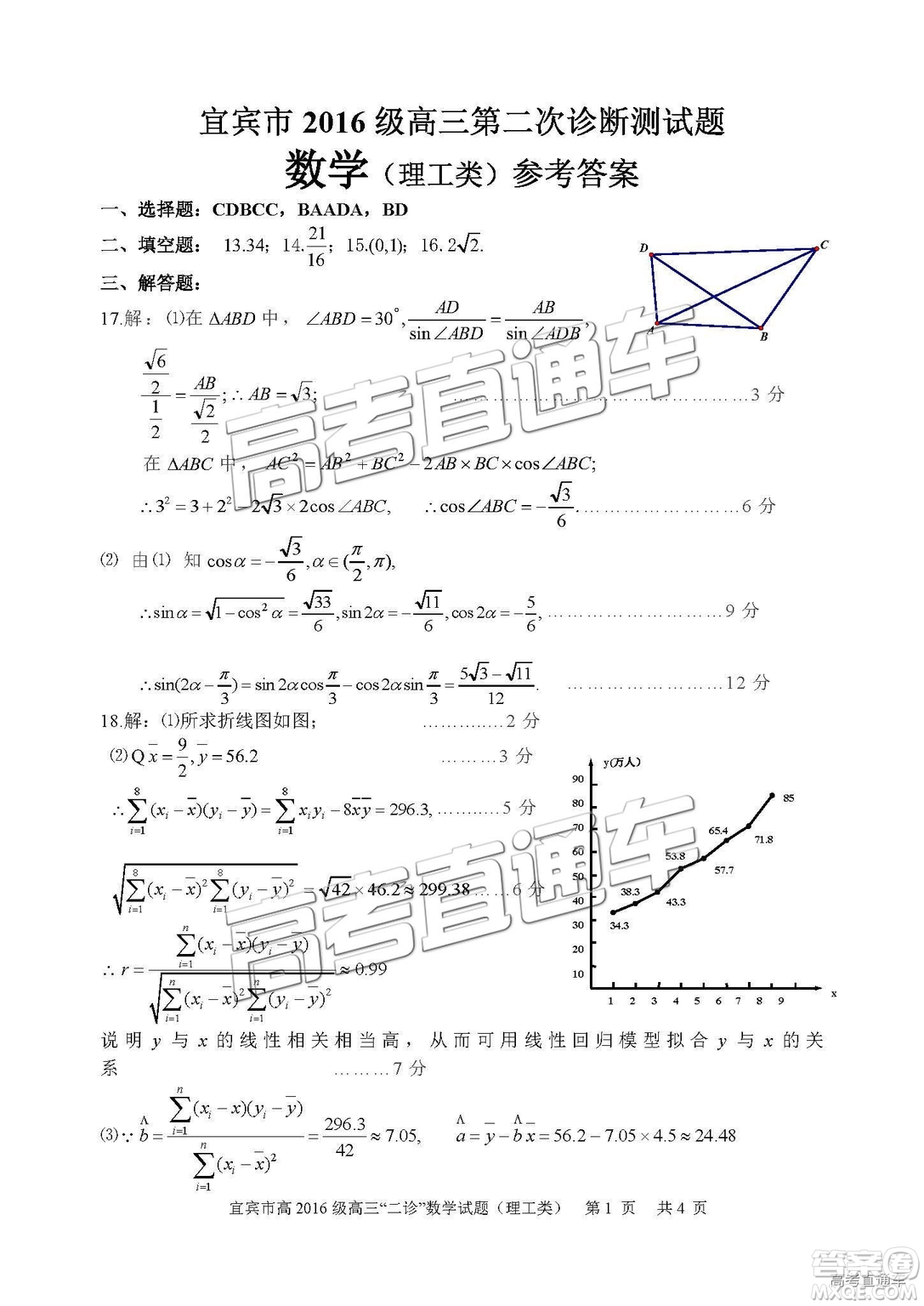 2019年宜賓二診文數(shù)理數(shù)試題和參考答案