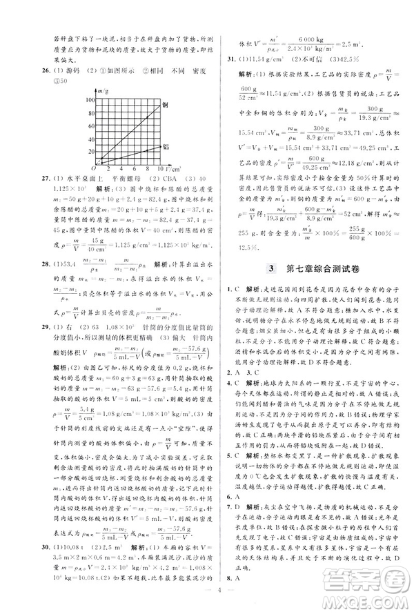 2019春亮點(diǎn)給力大試卷物理新課標(biāo)江蘇版八年級(jí)下冊(cè)答案