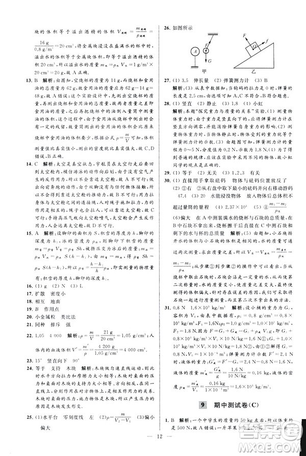 2019春亮點(diǎn)給力大試卷物理新課標(biāo)江蘇版八年級(jí)下冊(cè)答案