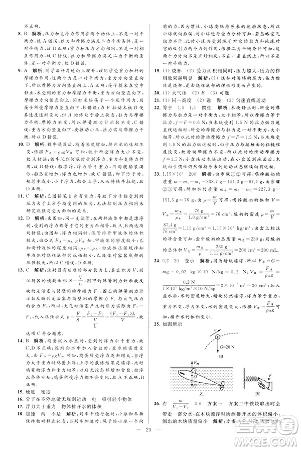 2019春亮點(diǎn)給力大試卷物理新課標(biāo)江蘇版八年級(jí)下冊(cè)答案