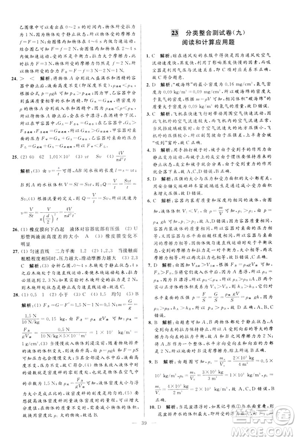 2019春亮點(diǎn)給力大試卷物理新課標(biāo)江蘇版八年級(jí)下冊(cè)答案