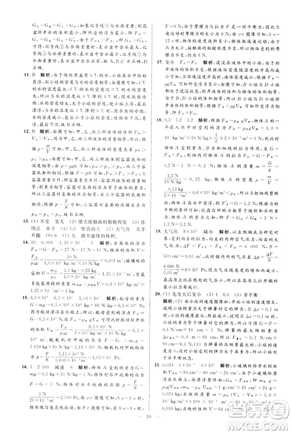 2019春亮點(diǎn)給力大試卷物理新課標(biāo)江蘇版八年級(jí)下冊(cè)答案