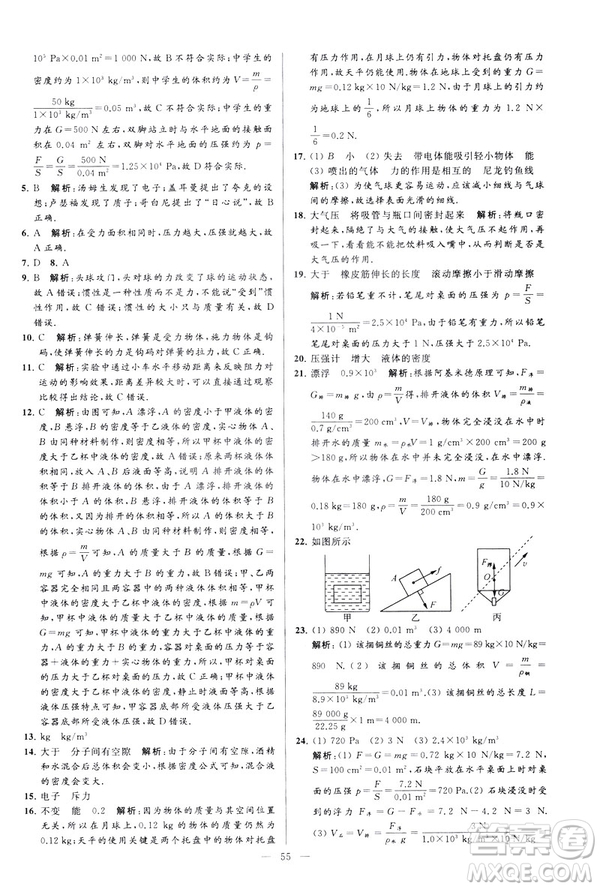 2019春亮點(diǎn)給力大試卷物理新課標(biāo)江蘇版八年級(jí)下冊(cè)答案