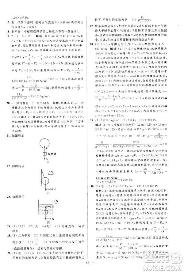 2019春亮點(diǎn)給力大試卷物理新課標(biāo)江蘇版八年級(jí)下冊(cè)答案