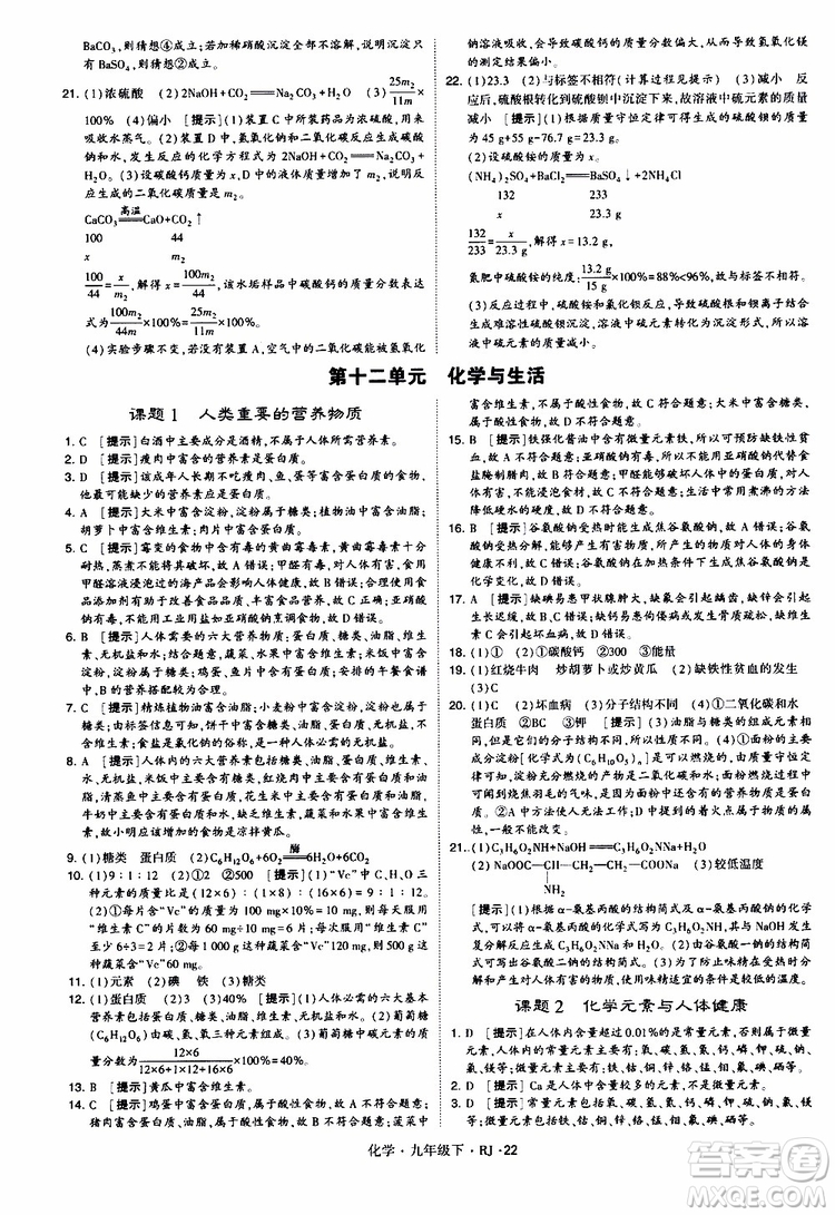 2019版經(jīng)綸學(xué)典學(xué)霸題中題九年級化學(xué)下冊人教RJ版參考答案