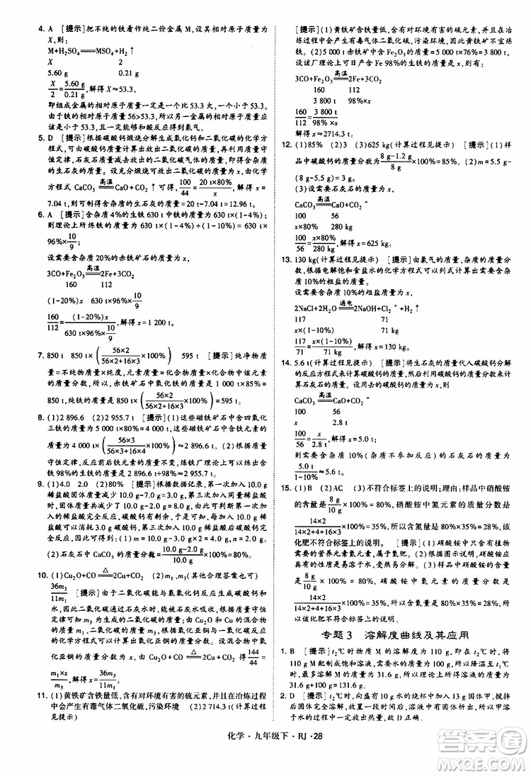 2019版經(jīng)綸學(xué)典學(xué)霸題中題九年級化學(xué)下冊人教RJ版參考答案