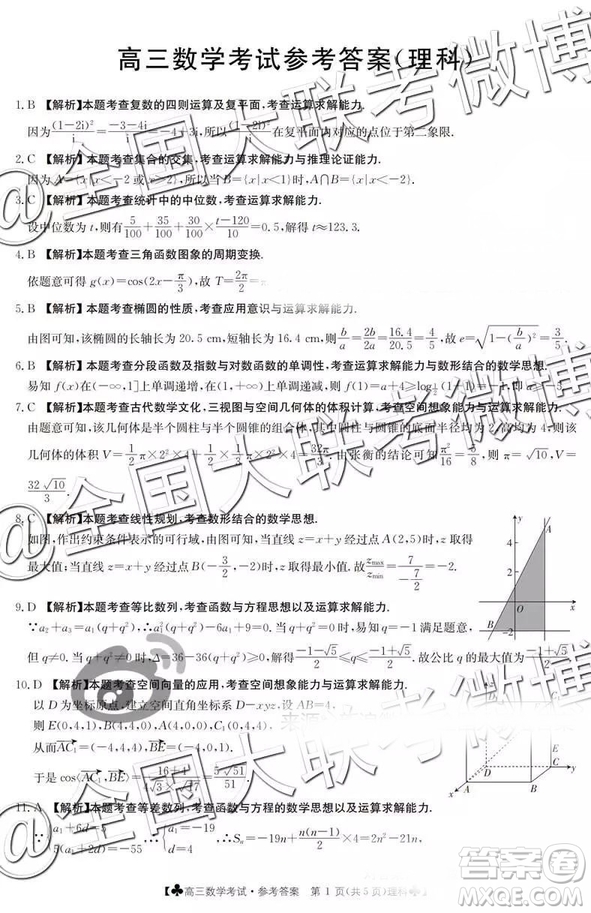 2019年3月甘青寧三省聯(lián)考數(shù)學(xué)參考答案