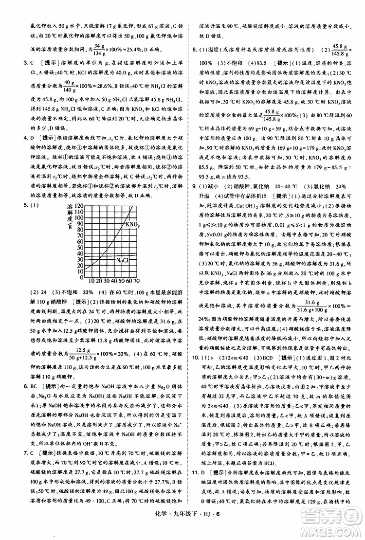 經(jīng)綸學(xué)典2019新版學(xué)霸題中題化學(xué)九年級下冊HJ滬教版參考答案