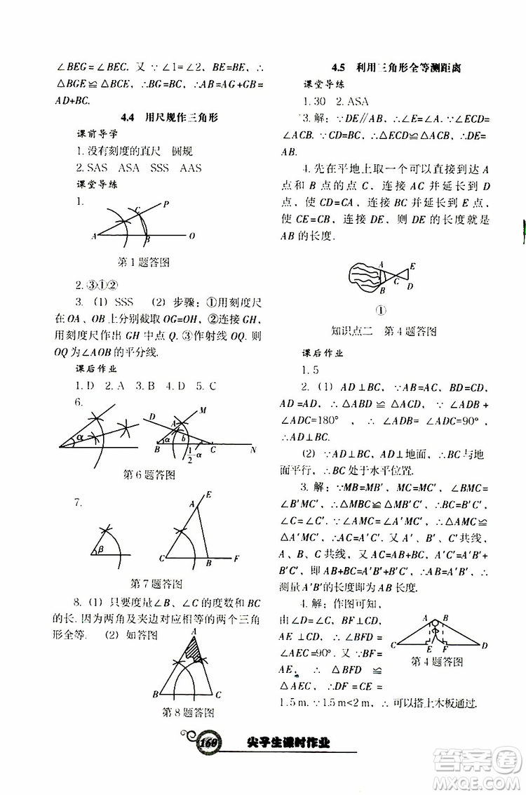 2019版尖子生新課堂課時(shí)作業(yè)七年級(jí)數(shù)學(xué)下冊(cè)BS版參考答案