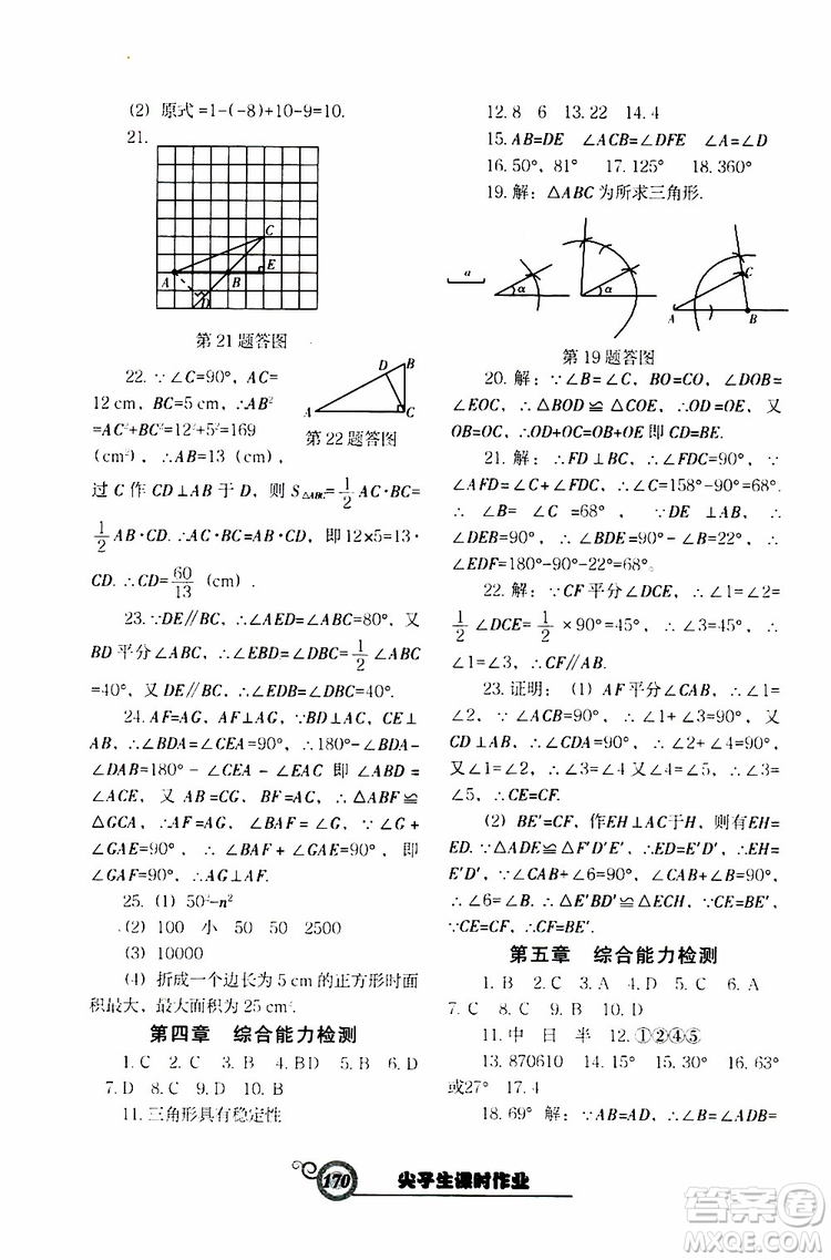 2019版尖子生新課堂課時(shí)作業(yè)七年級(jí)數(shù)學(xué)下冊(cè)BS版參考答案