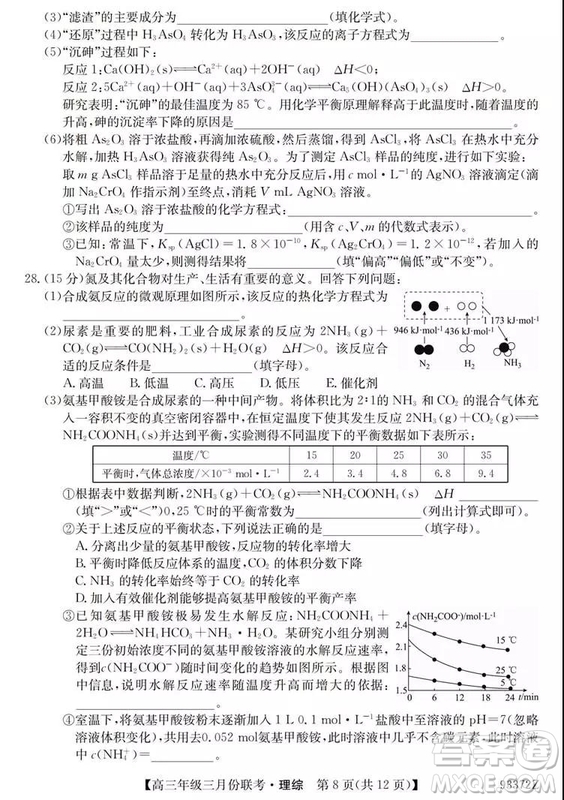 2019年全國高三年級(jí)三月份聯(lián)考理綜試卷及參考答案