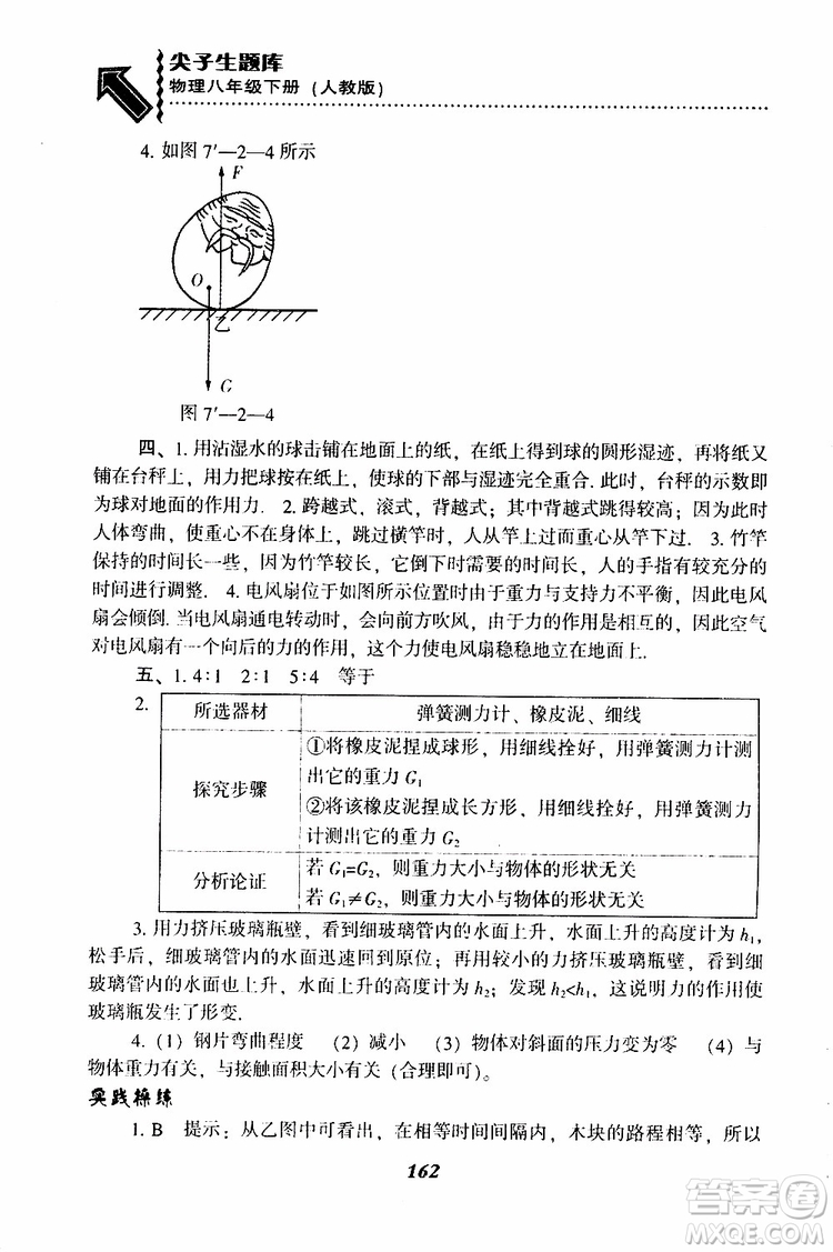 2019年尖子生題庫(kù)八年級(jí)下冊(cè)物理人教版R版參考答案