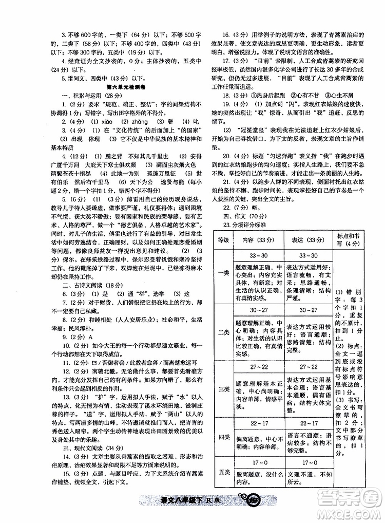 2019年尖子生課時(shí)作業(yè)新課堂八年級(jí)下語(yǔ)文人教版R版參考答案