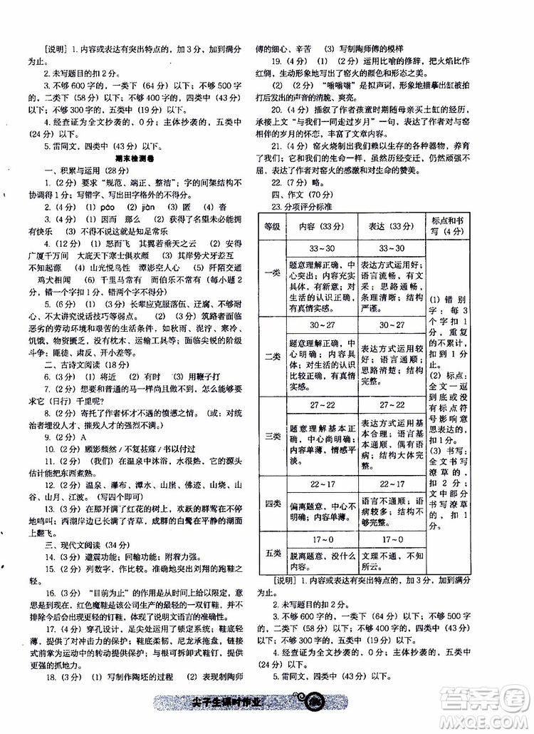 2019年尖子生課時(shí)作業(yè)新課堂八年級(jí)下語(yǔ)文人教版R版參考答案