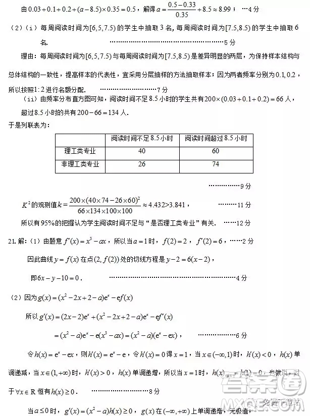 2019年煙臺市三月高考診斷性測試文科數(shù)學答案