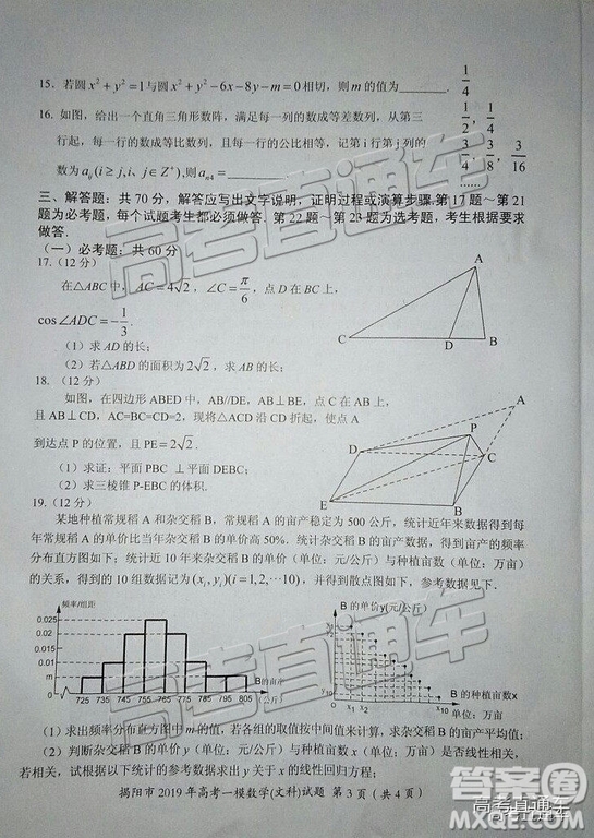 2019年揭陽一模文數(shù)理數(shù)試題及參考答案