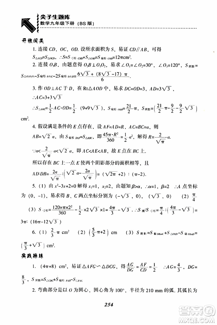 2019年尖子生題庫數(shù)學(xué)九年級(jí)下冊BS版北師版參考答案