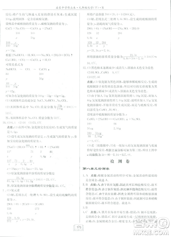 2019新版啟東中學(xué)作業(yè)本九年級化學(xué)下R人教版答案