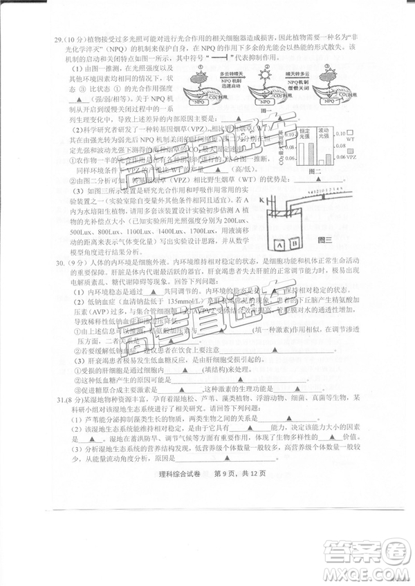 2019年3月上饒二模高三文綜理綜試題及參考答案