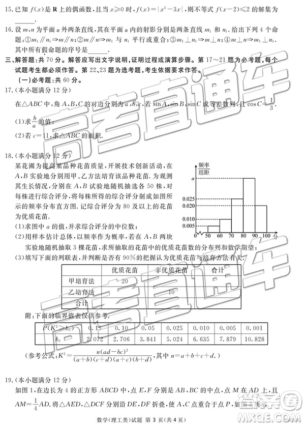 2019年廣安、眉山、遂寧、內(nèi)江、資陽、樂山六市二診文理數(shù)試題及參考答案