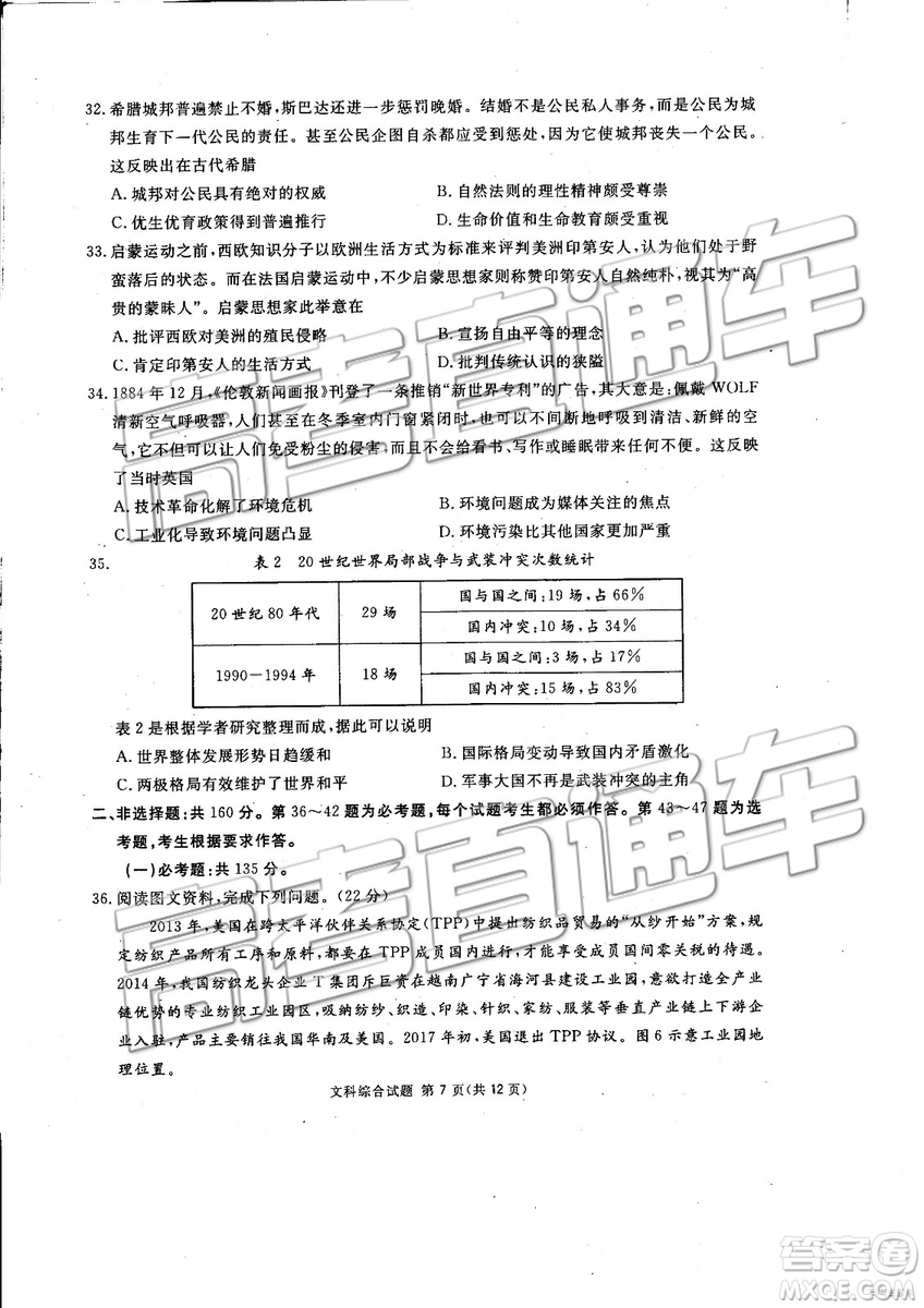 2019年3月廣安、眉山、遂寧、內(nèi)江、資陽、樂山六市二診文理綜試題及參考答案