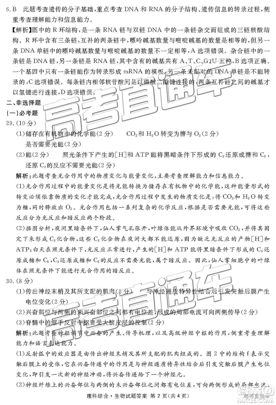 2019年3月廣安、眉山、遂寧、內(nèi)江、資陽、樂山六市二診文理綜試題及參考答案