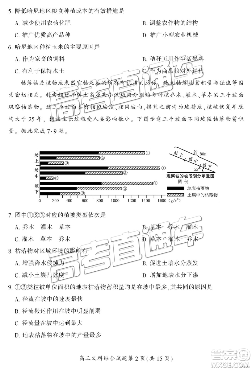 2019年3月郴州二模高三文理綜試題及答案