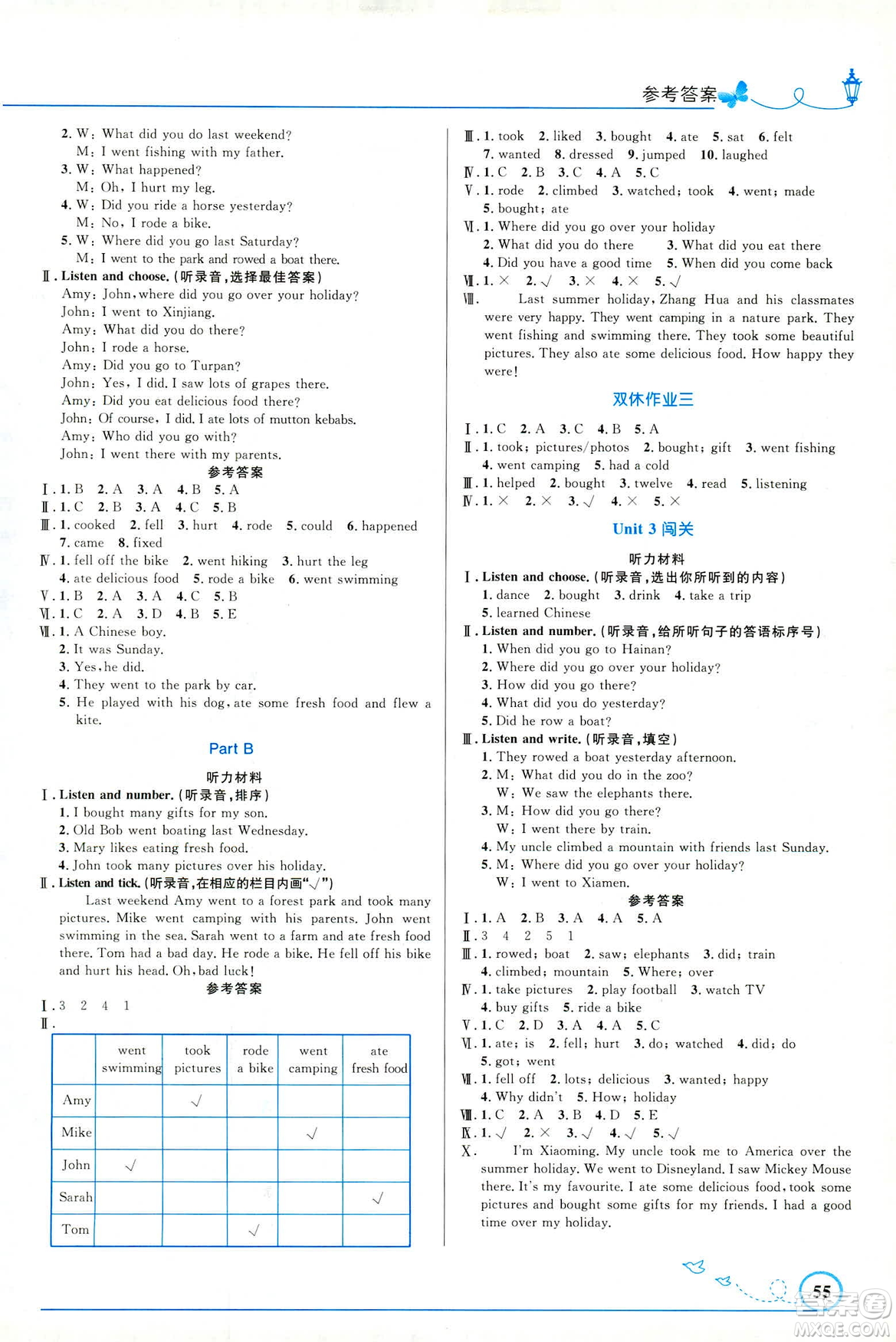 2019年小學(xué)同步與測控優(yōu)化設(shè)計英語六年級下冊人教版PEP福建專版答案