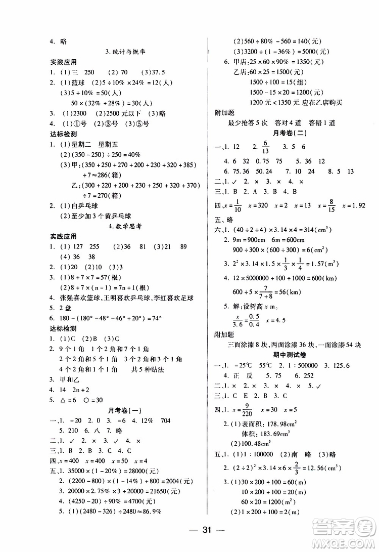 2019年六年級(jí)下冊(cè)人教版數(shù)學(xué)新課標(biāo)兩導(dǎo)兩練高效學(xué)案參考答案