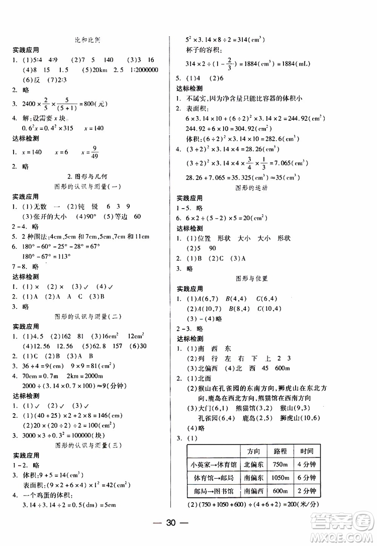 2019年六年級(jí)下冊(cè)人教版數(shù)學(xué)新課標(biāo)兩導(dǎo)兩練高效學(xué)案參考答案