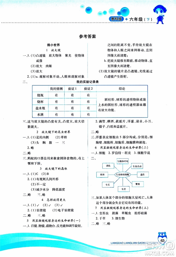 教科版2019年新課標兩導兩練高效學案六年級下科學參考答案