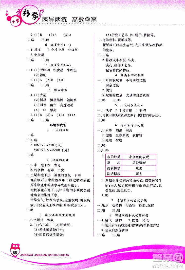 教科版2019年新課標兩導兩練高效學案六年級下科學參考答案