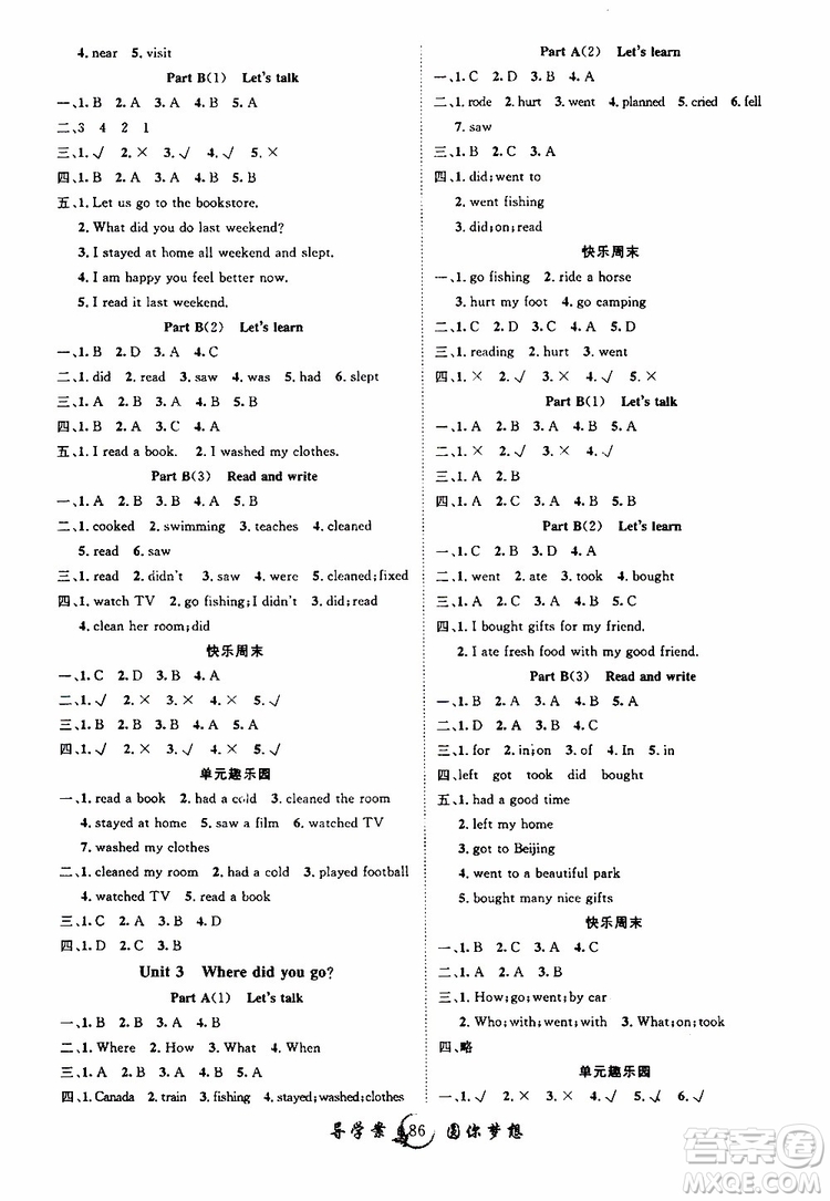 2019年優(yōu)質(zhì)課堂導學案六年級下冊英語參考答案