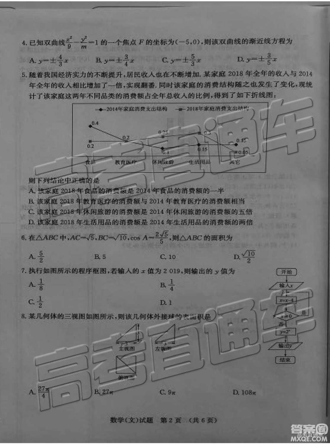 2019年濟(jì)南一模高三文數(shù)試卷及參考答案