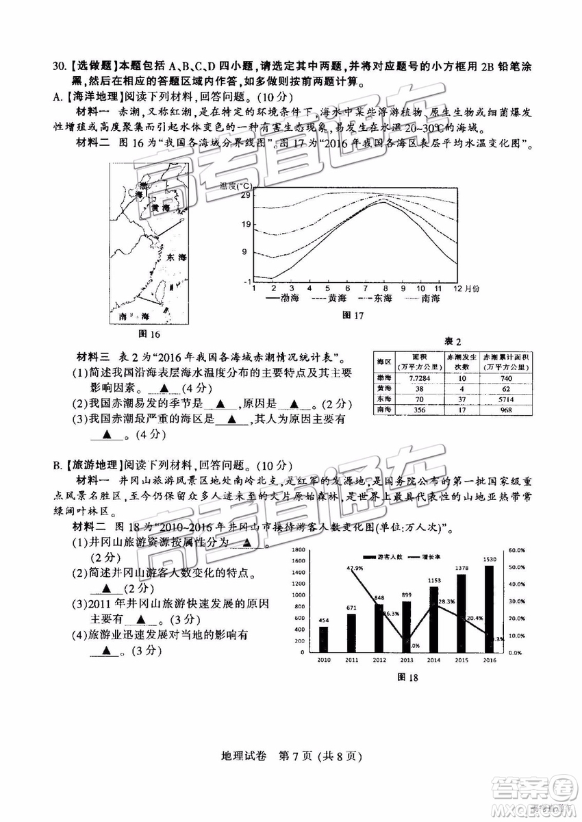 2019年江蘇七市二模地理試題及參考答案